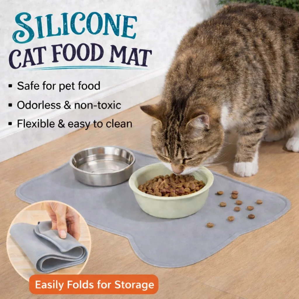 Tappetino in Silicone per Gatti di Grado Alimentare, Antiscivolo e Impermeabile, Facile da Pulire, per Ciotole di Cani e Gatti