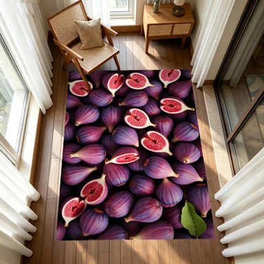Purple Fig Tree Realistic Print Rug Non-Slip Floor Carpet, Suitable for Kitchen and Dining Room Decoration, Food Photography Style