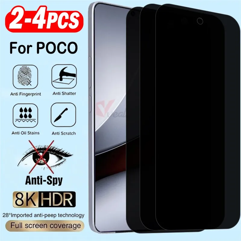 2-4pcs Anti Spy Protective Tempered Glass For Xiaomi Poco F9 Ultra Privacy Screen Protector POCO F9 Pro Anti Peep Glass Film