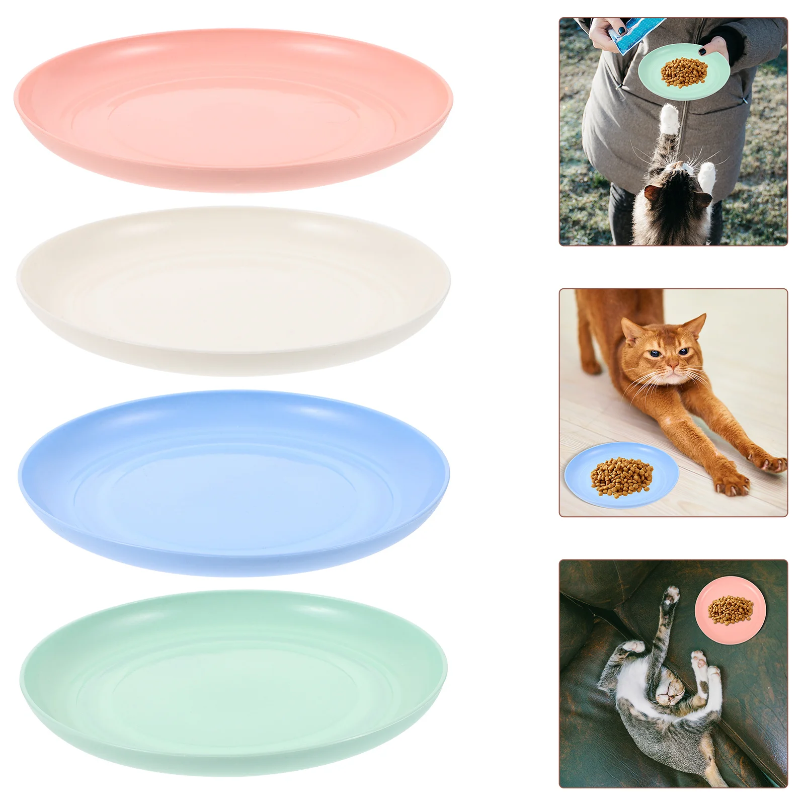 

4Pcs Cat Food Dish Set Plastic Round Feeding Bowls Nonslip Stable Base Comfortable Short Leg Cat Flat Bowls for Indoor Use Easy