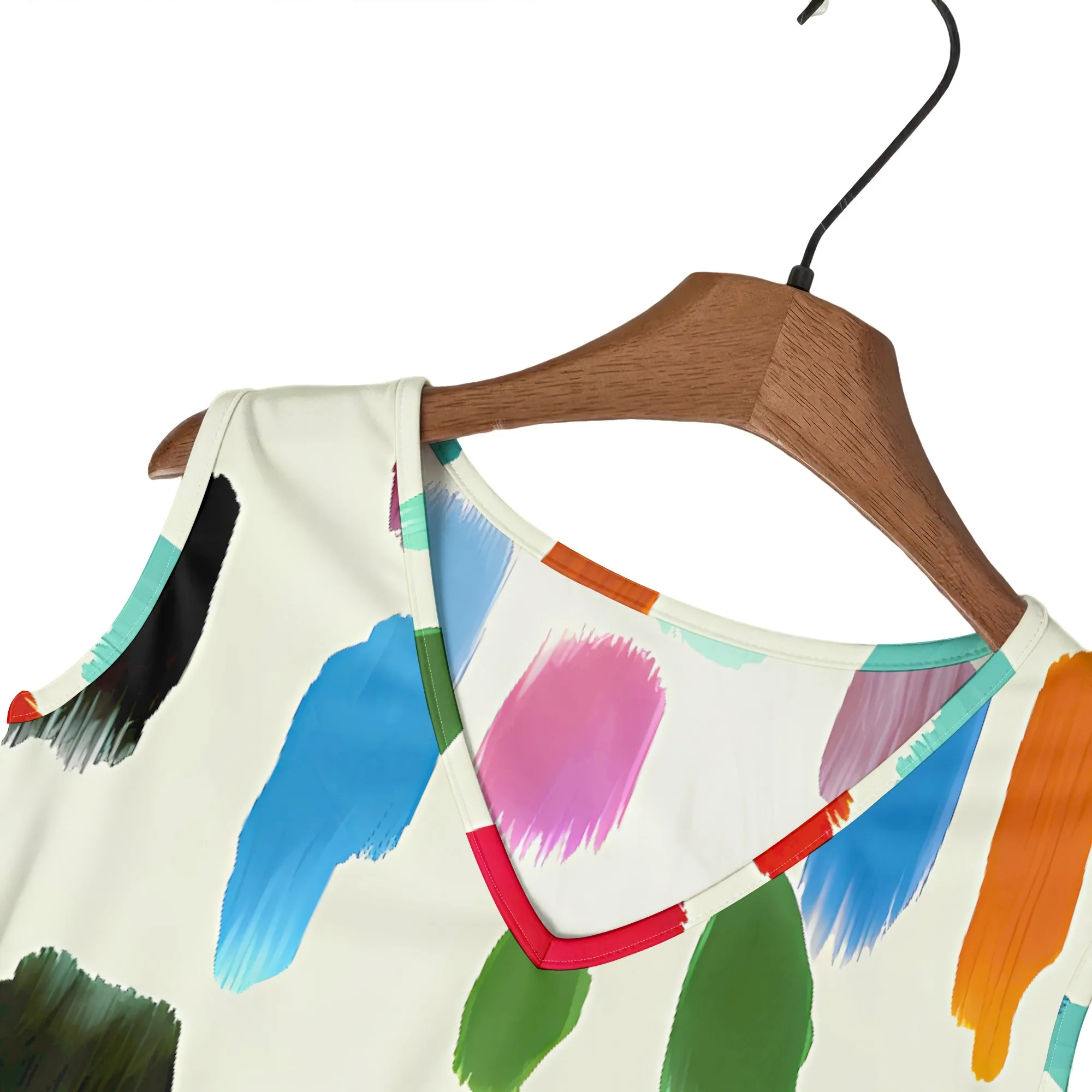 Bild 4: Buntes ärmelloses Kleid mit Farbdruck, Sommer-Minikleid mit abstraktem Kunstmuster, lebendige Pinselstriche, Freizeitkleidung für Damen, XL-5XL
