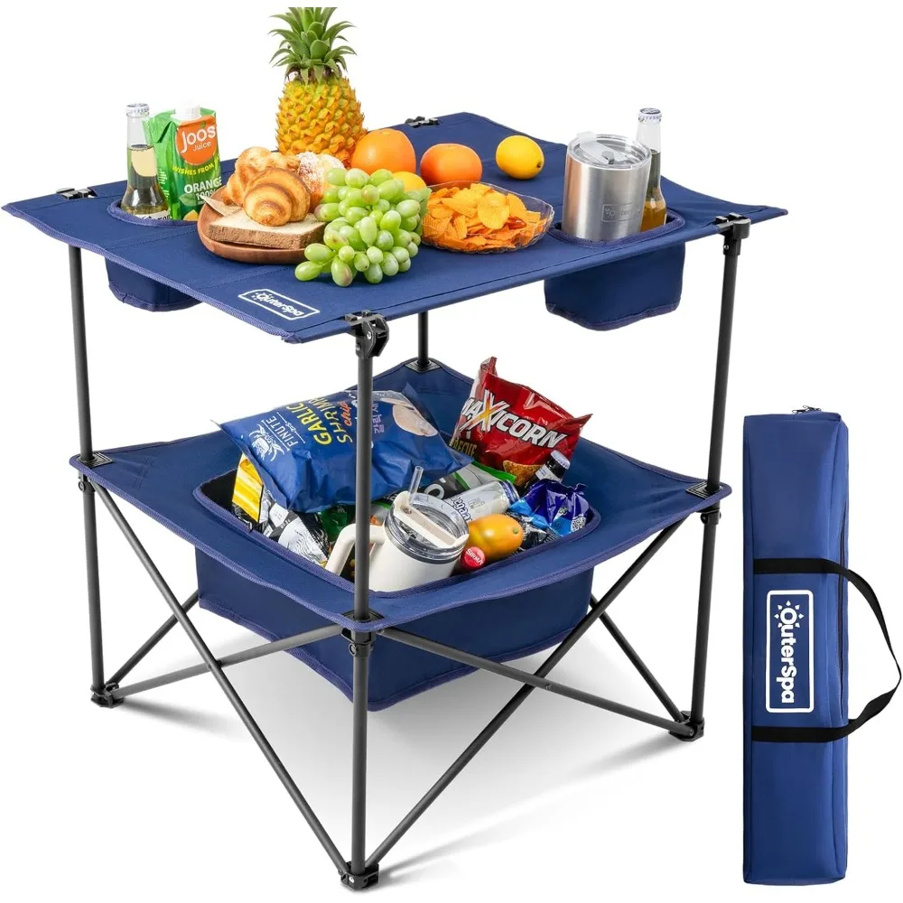

Folding Camping Table, Portable Outdoor Picnic Table, Rectangular Lightweight Camp Table with Storage, Cup Holder and Carry Bag