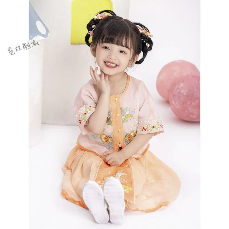 Xizi asheed Hanfu-ropa de verano para niña, conjunto de falda, Super Fairy, estilo antiguo, vestido para niña pequeña, estilo chino, Tang mejorado, nuevo