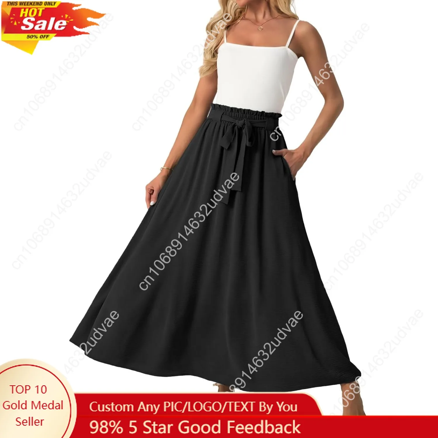 

Lepunuo Womens Maxi Skirts Casual Boho Elastic High Waisted Flowy Long Skirts Trendy Floral Cute Skirts with Pockets