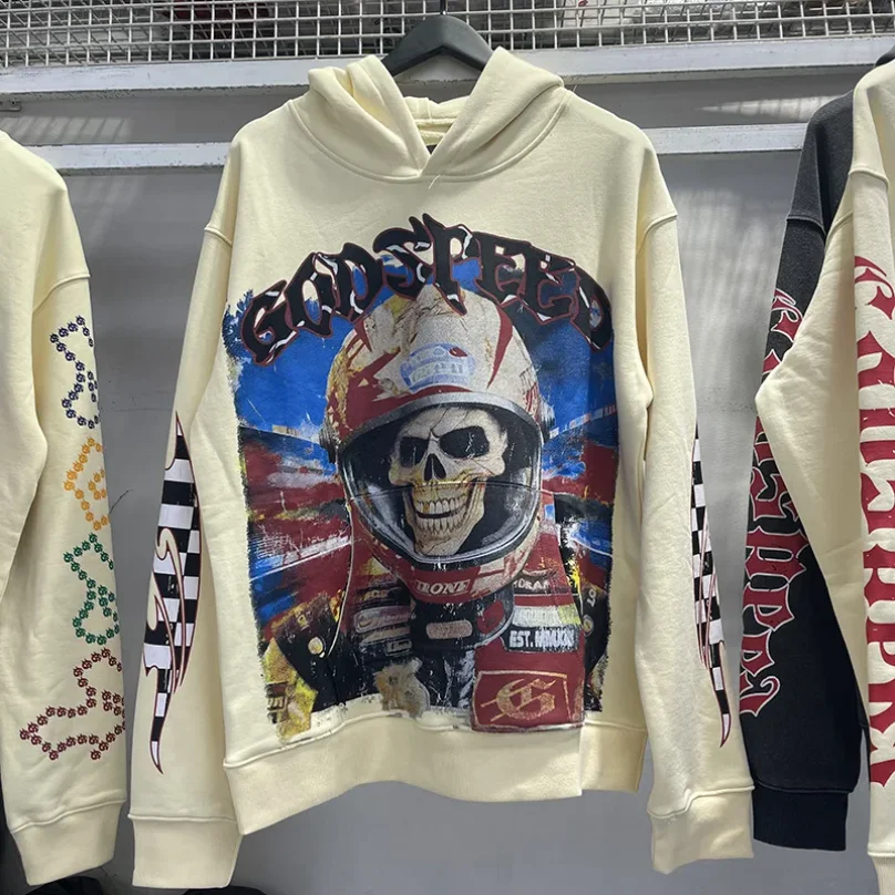 

Classic Skulls Racer Print Graphic God Speed Hoodie Men Women Hooded Clothing Autumn Winter Godspeed Oversized Sweatshirts Tops