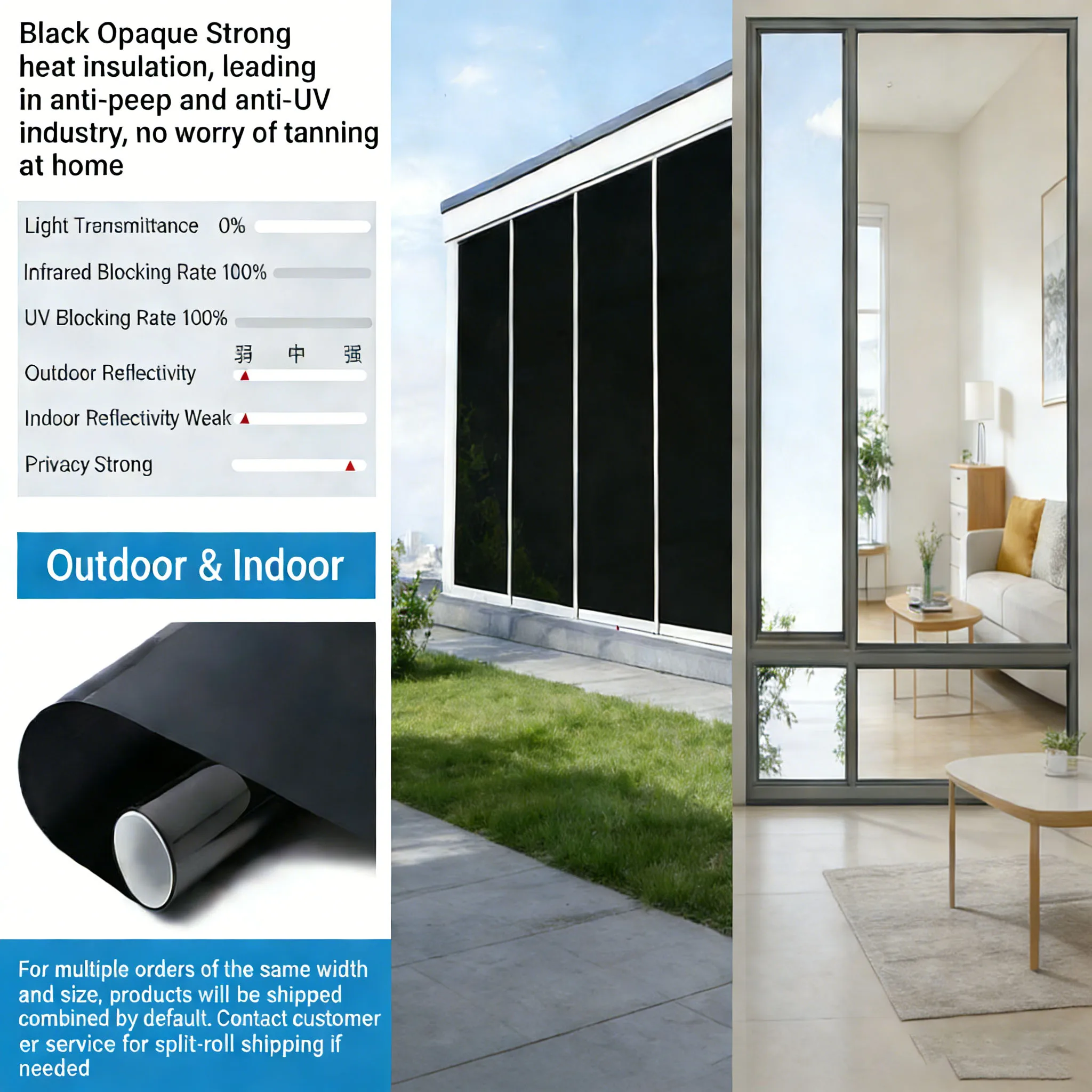 Durable Frosted Privacy Window Film, Anti-Glare Blackout Heat Blocking, Removable No Residue Easy Stick for Home Office Car