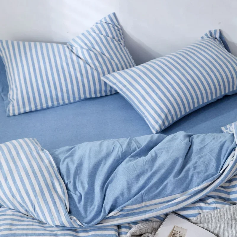 Junwell 100% Cotton Yarn-dyed Jersey Fabric Fitted Sheet With Elastic Around Mattress Protect Super Soft W Height 25CM