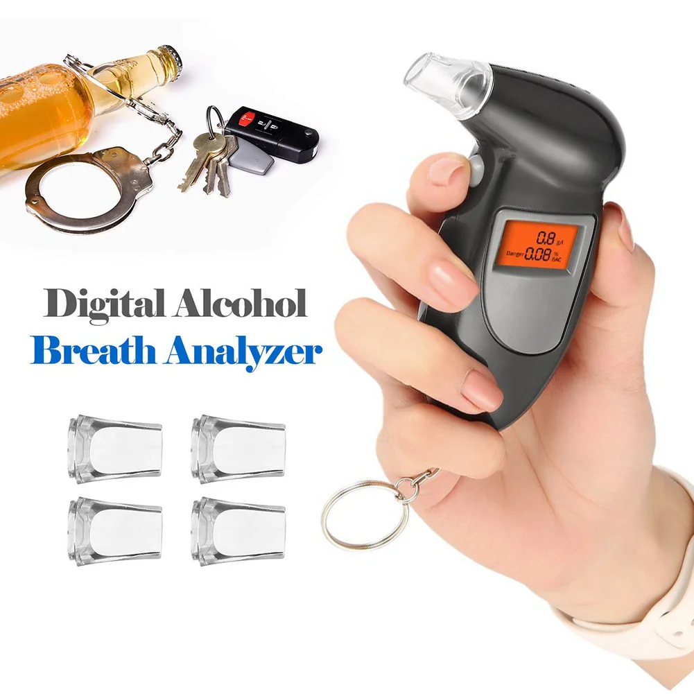 Portable Alcohol Tester Professional Breathing Test Keychain With LCD Display Red Backlit High Precision Breath Analyzer