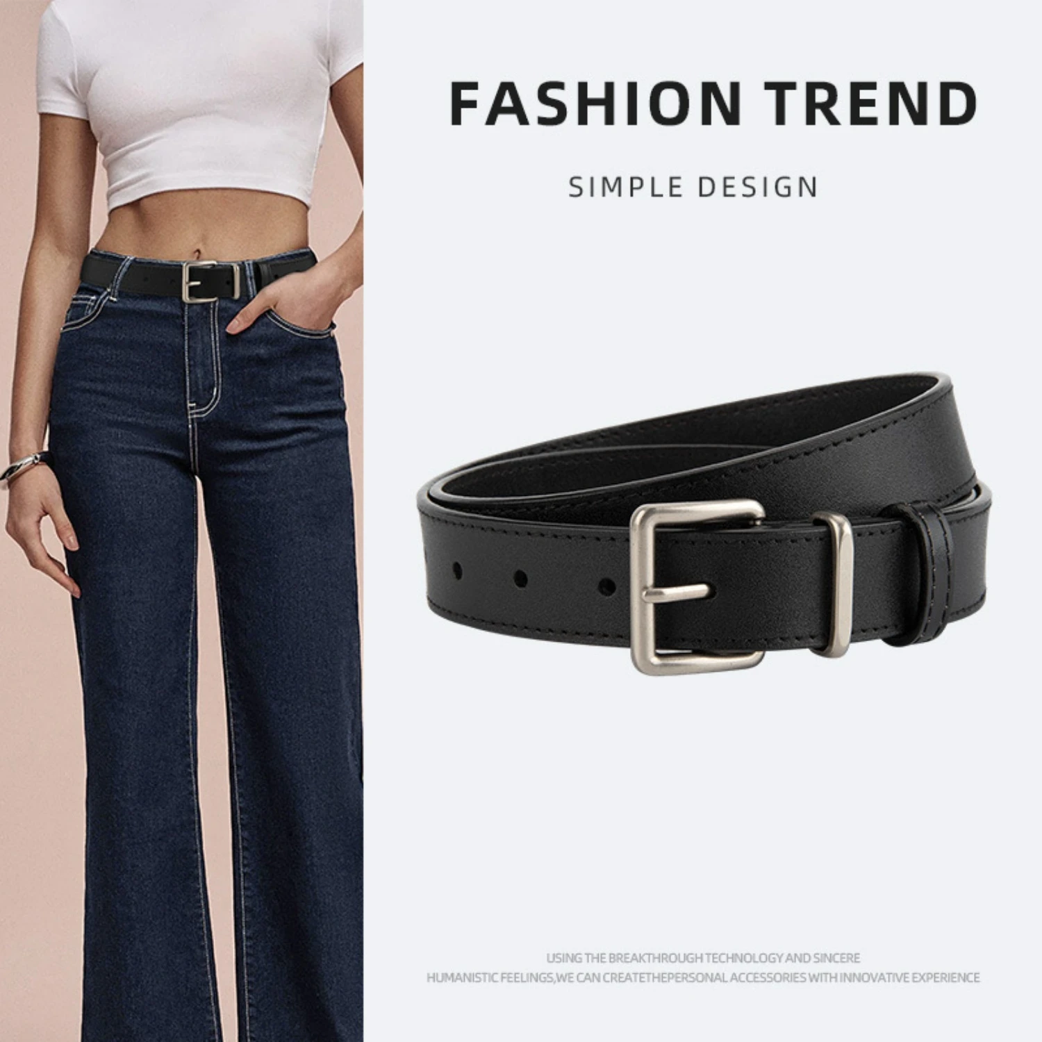 High Quality Cowhide Belt Black New Korean Women Genuine All match Buckle Tight Waist Jeans Accessories Factory Stock Pin