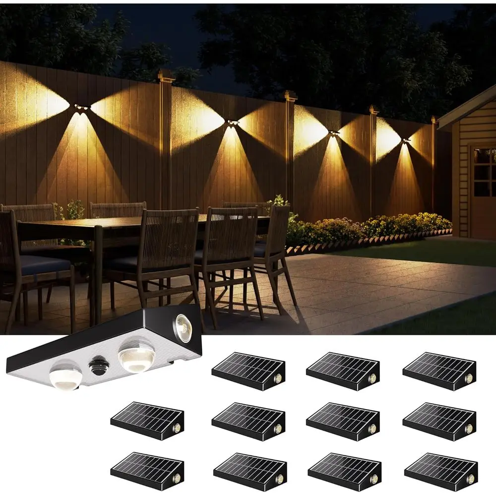 

12 Pack Outdoor Waterproof LED Lights, RGB Color Changing/Warm White, 3-Way Lensed Lighting for Deck Railing Backyard Wall