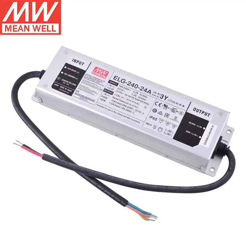 

TaiWan MEANWELL ELG-240-24A-3Y 24V10A Constant Voltage LED lighting Driver PFC Function AC-DC indoor outdoor IP65