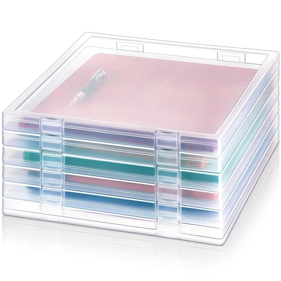 

6 Pcs 12 x 12 Inch Paper Storage Case Plastic Scrapbook Storage Box Portable Transparent Organizer Containers Clear Slim Project