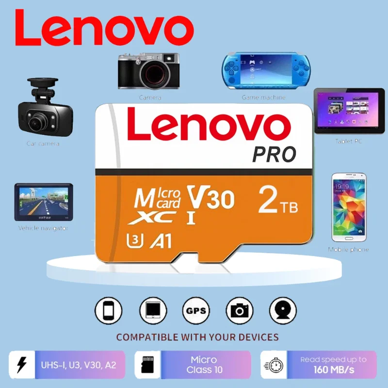 

Lenovo 2TB Micro SD Card SD Memory Card 128GB 256GB 512GB U3 V30 Class 10 Flash TF Card 64GB For Phone/Camera/Nintendo Switch