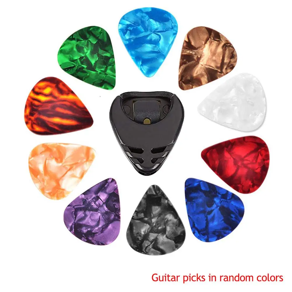 10Pcs Guitar Picks & Guitar Pick Holder Set For Acoustic Guitar Electric Guitar Bass Ukulele Stick-on Holder (Random Color)