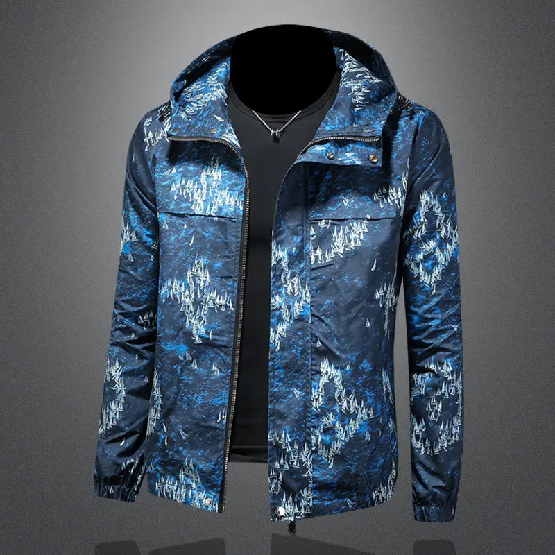 High Quality 2026 Jacket Men Spring Autumn New Korean Version Slim Hooded Spring Classic Print Comfortable and Breath Jacket