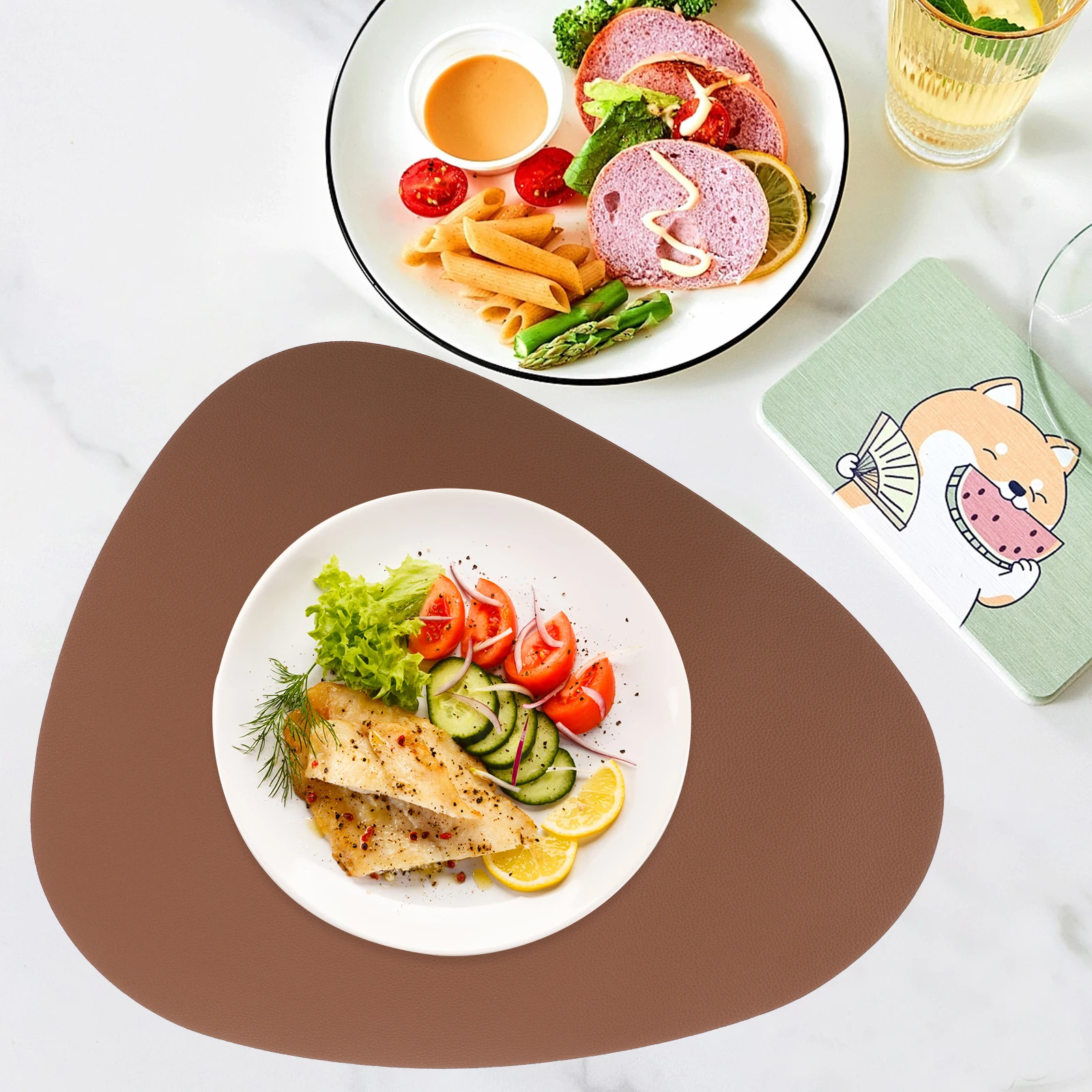 

1Set Waterproof Heat Resistant Cup Coaster Nordic Style PU Table Mat Dining Decorative Anti-Scald Insulation Pad