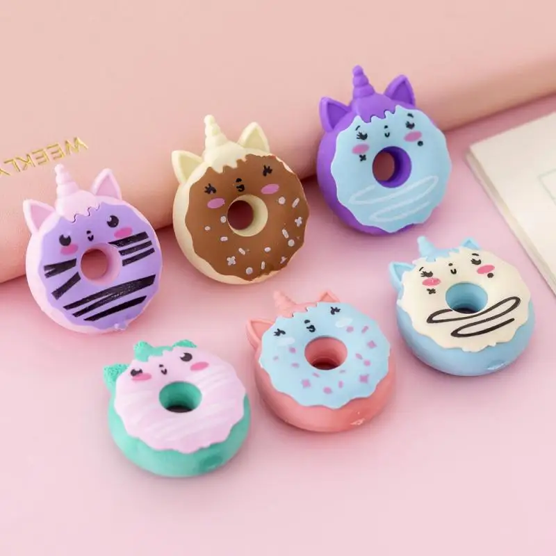 

6 Pcs Cute Kawaii Donut Rubber Eraser Creative Pencil Erasers School Supplies Stationery Kids Students Cool Prizes