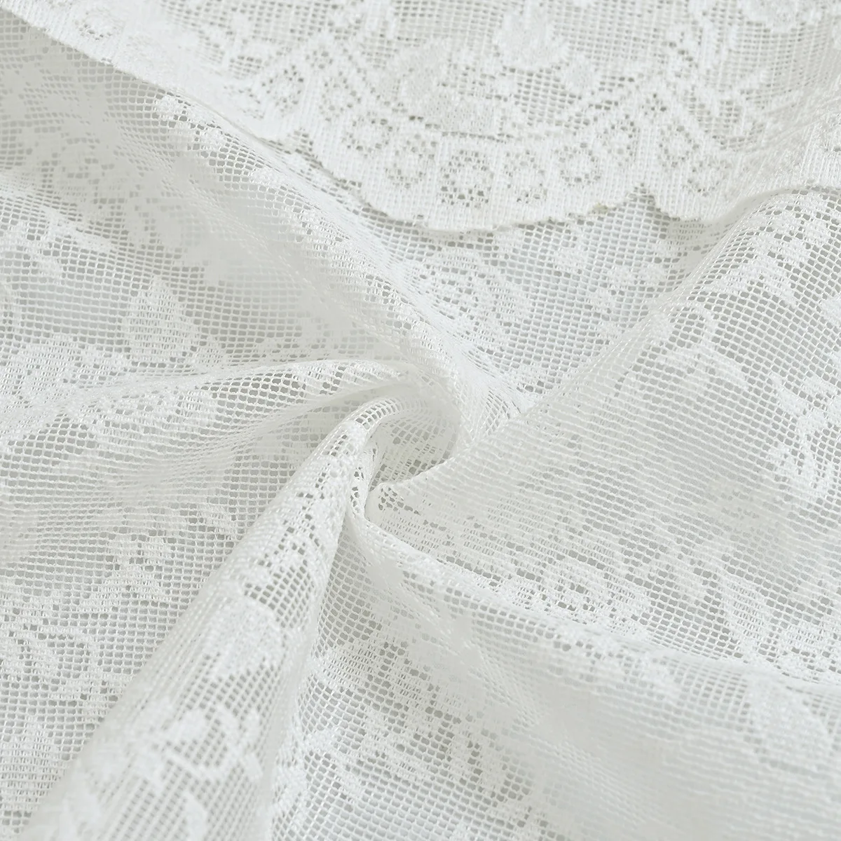 Window Valance Floral French Lace White Short Kitchen Curtain with 5pc Cherry Pin Coffee Partition Valances 200x45cm Rod Pocket