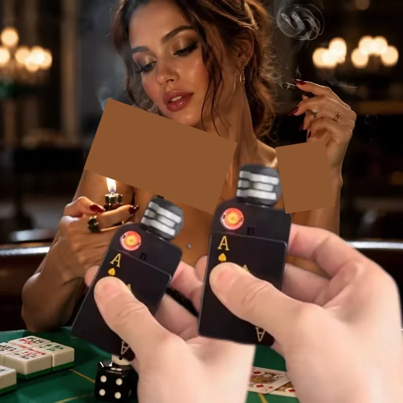 Creative New Trend Rotating Dice Playing Card USB Charging Lighter Decompression Toy Trendy Toy Gift Flameless Lighter