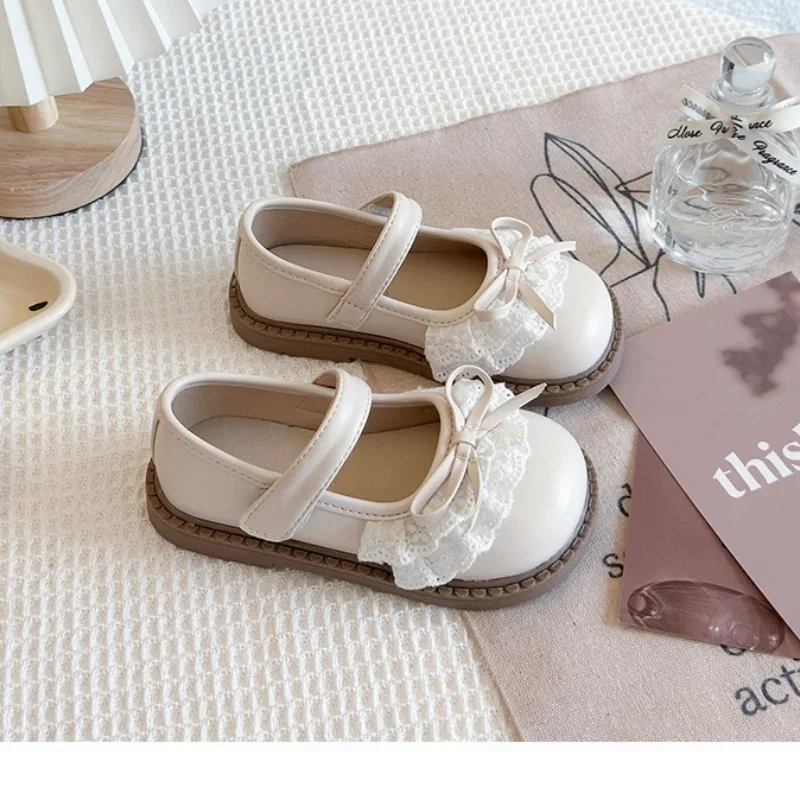 

Kids Mary Jane Shoes for Girls Fashion Lace Bow Princess Flats Non-slip Soft Sole Toddler Dress Leather for School Party