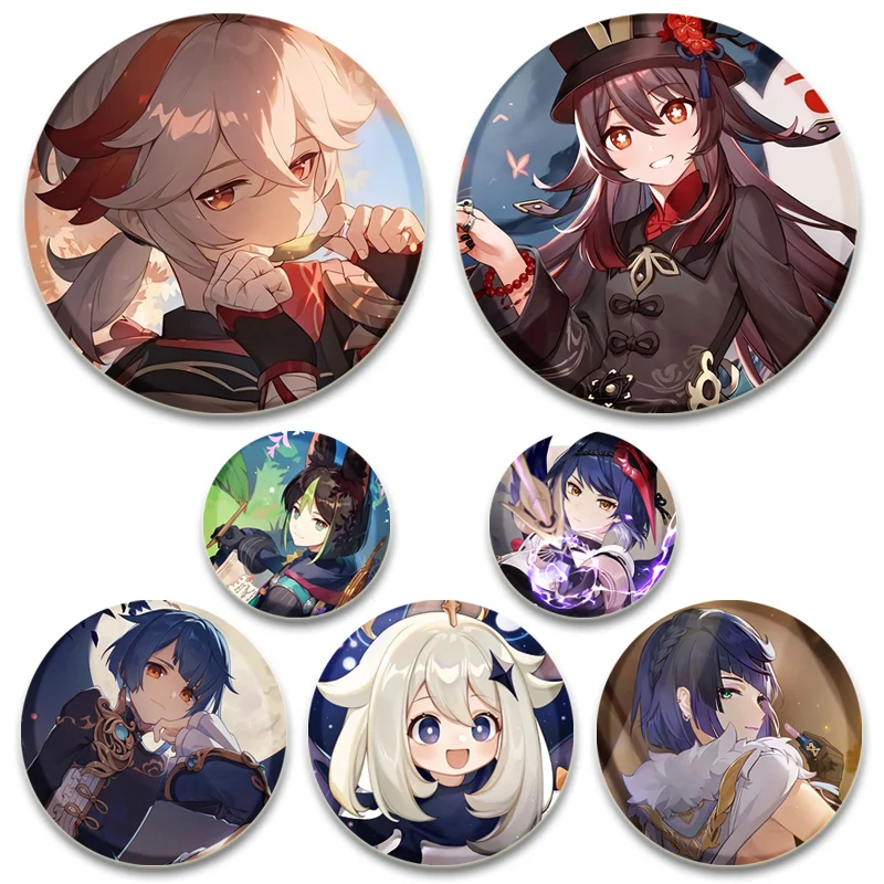 Брошь в стиле аниме Genshin Impact для рюкзака, мультяшная фигурка Hu Tao/Shikanoin Heizou, булавки, аксессуары для значков, украшение для одежды