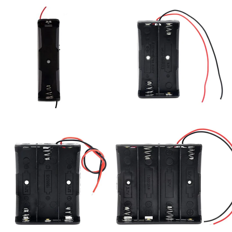 Caja de almacenamiento de baterías 18650, contenedor de plástico con cable de plomo para baterías de 18650 3,7 V, DIY, 1, 2, 3, 4 ranuras