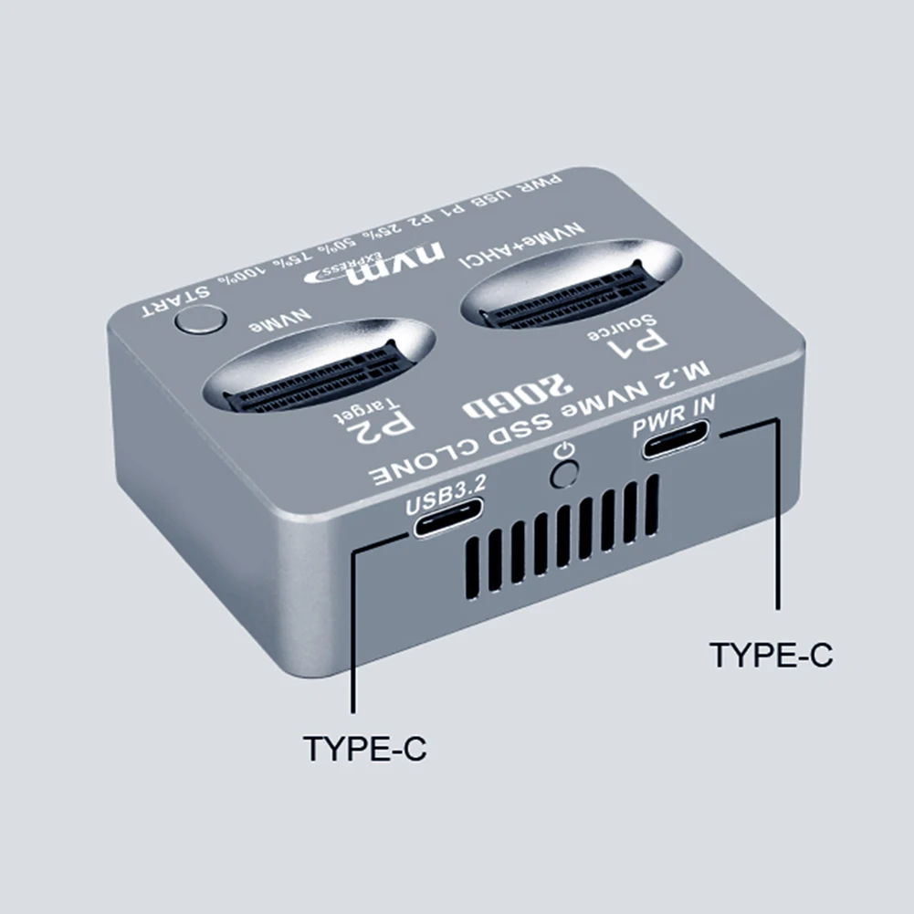 NVME Docking Station Gen2X 20Gbps Dual-Bay M.2 NVME SSD Clone USB3.2 Type C External Hard Disk Box M/B M Key M.2 M.3 NVME PCI-E