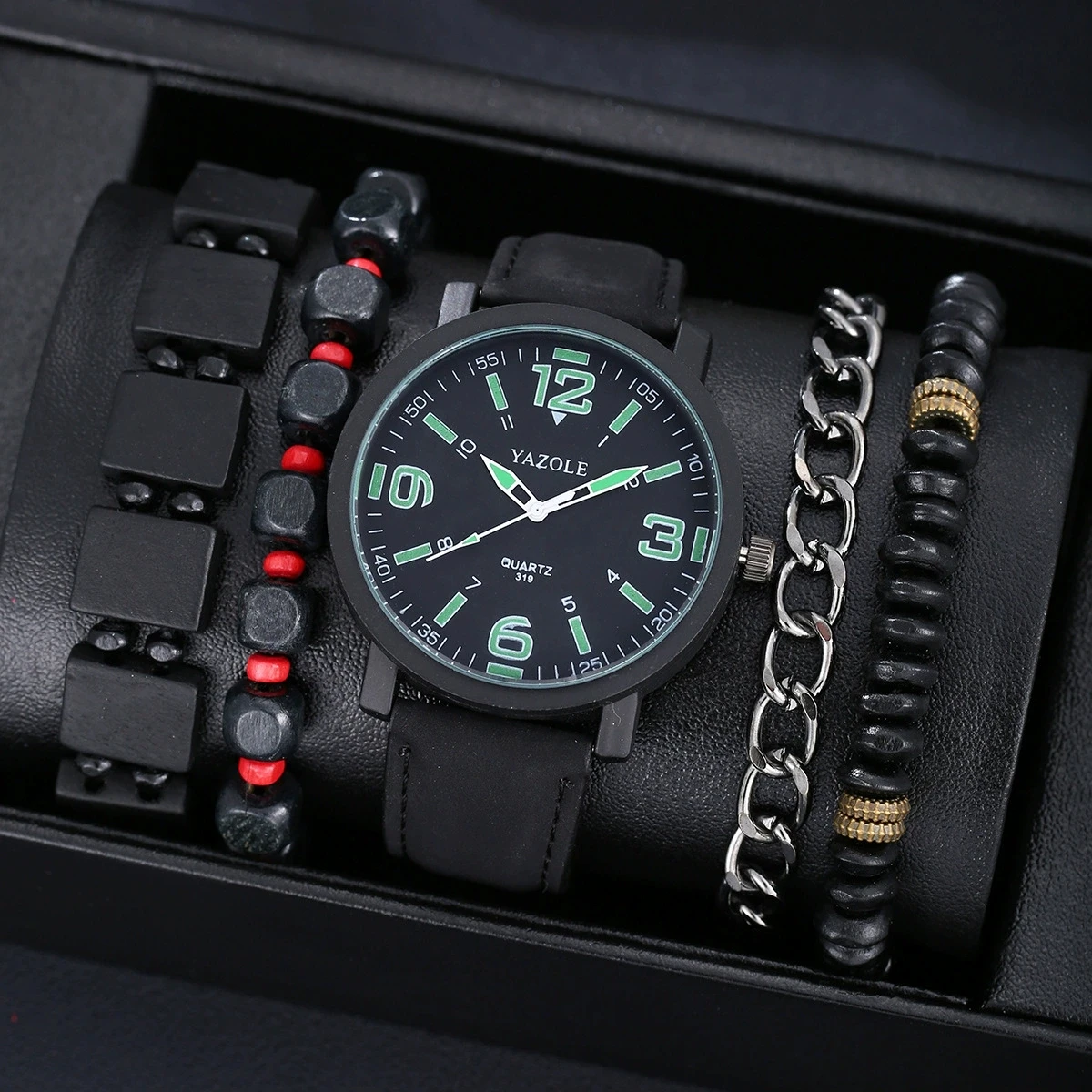 

5 шт. комплект хип-хоп модные мужские часы-браслет для мужчин календарь кварцевые наручные часы мужские повседневные кожаные часы Reloj Hombre