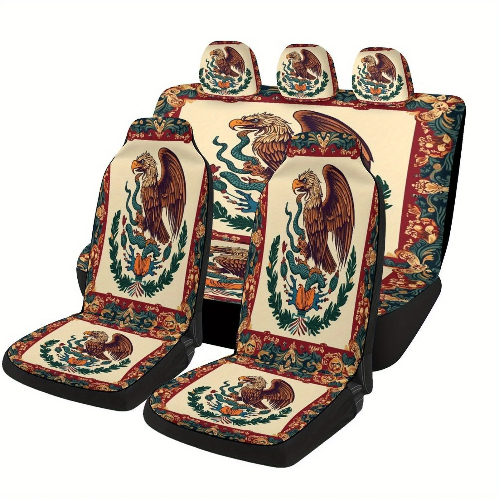 

Set Of Car Seat Covers Featuring An Abstract Retro Mexico Design, Suitable For A Variety Of Vehicles. Stylish And Custom-Made, T