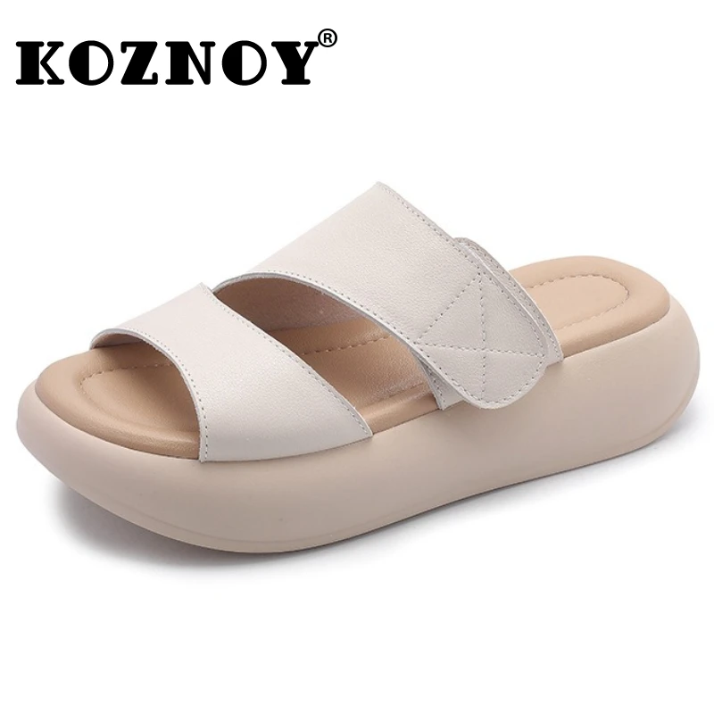 

Koznoy/обувь из коровьей кожи 5 см, туфли на плоской подошве, роскошные полые сандалии Мэри Джейн с открытым носком на крючках, летние женские тапочки