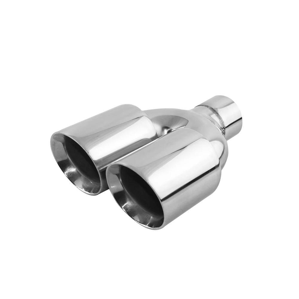 2.5'' inlet 3.5'' Dual Outlet Car Exhaust Tips Universal Stainless Steel Auto Muffler Tail Pipe Silver