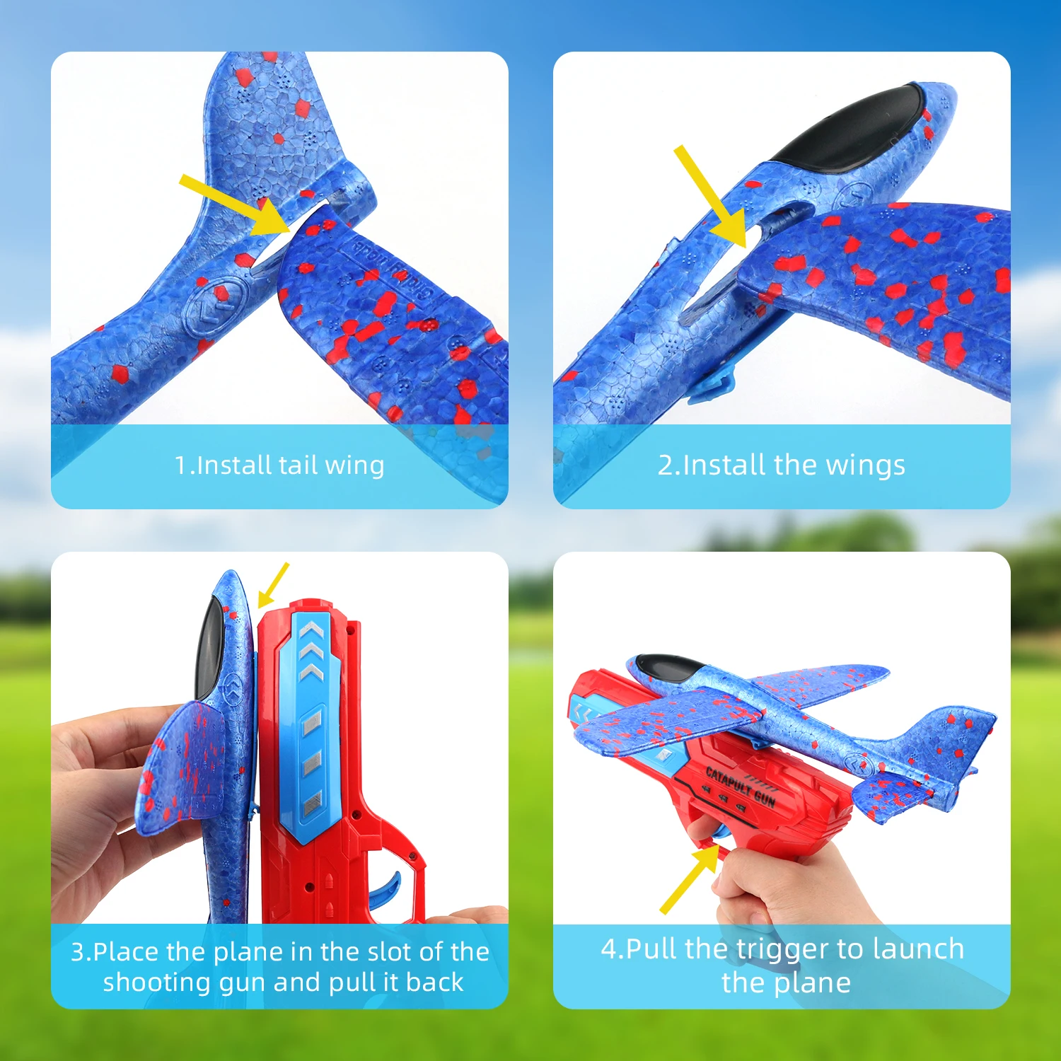 Foam ejection aircraft gun,children hand throwing glider aircraft outdoor parentchild interaction kite gun,cultivate outdoor fun