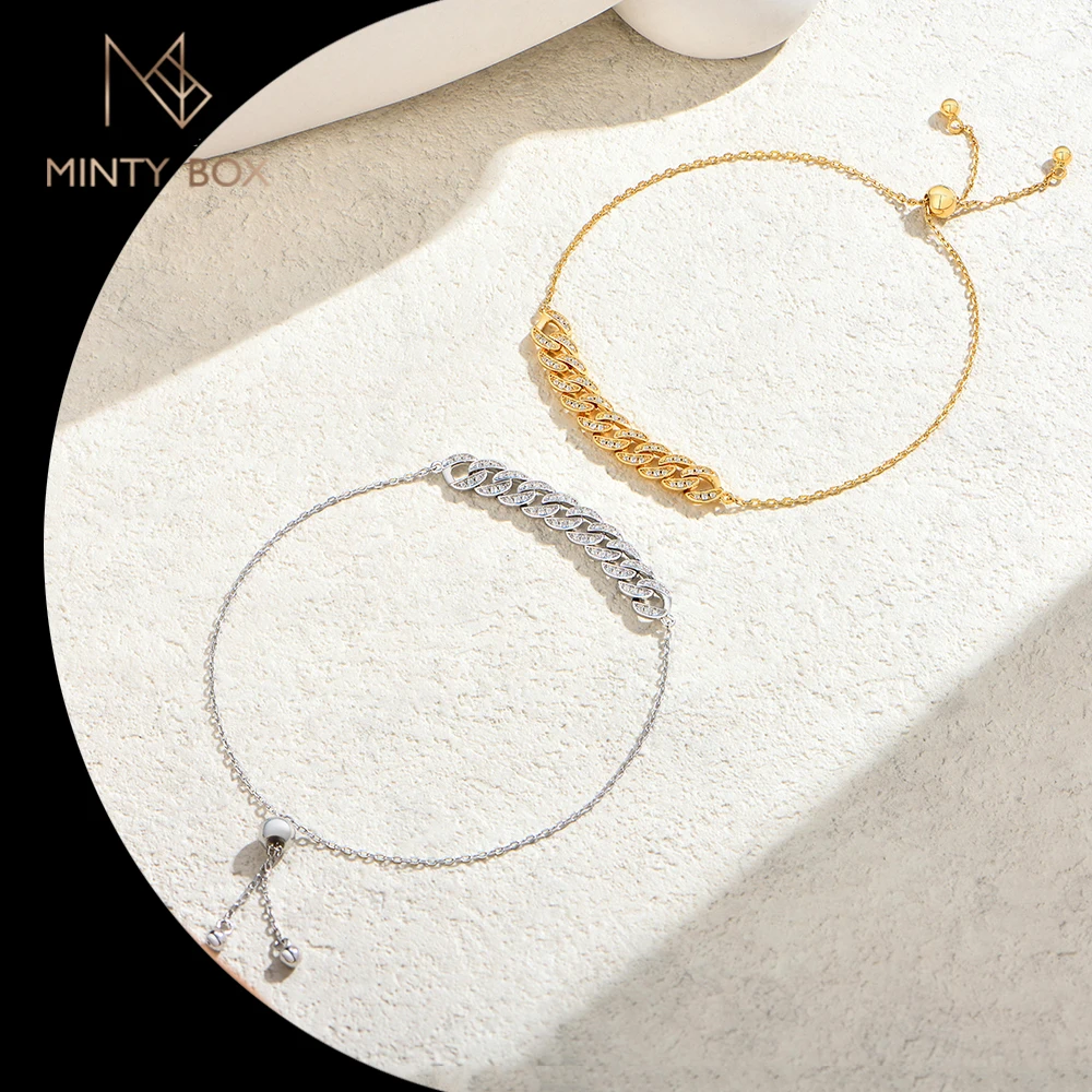 

MINTYBOX 925 Silver Moissanite Bracelet for Women Girl Party Engagement Wedding Fine jewelry Adjustable DVVS1 Luxury Cuban Chain