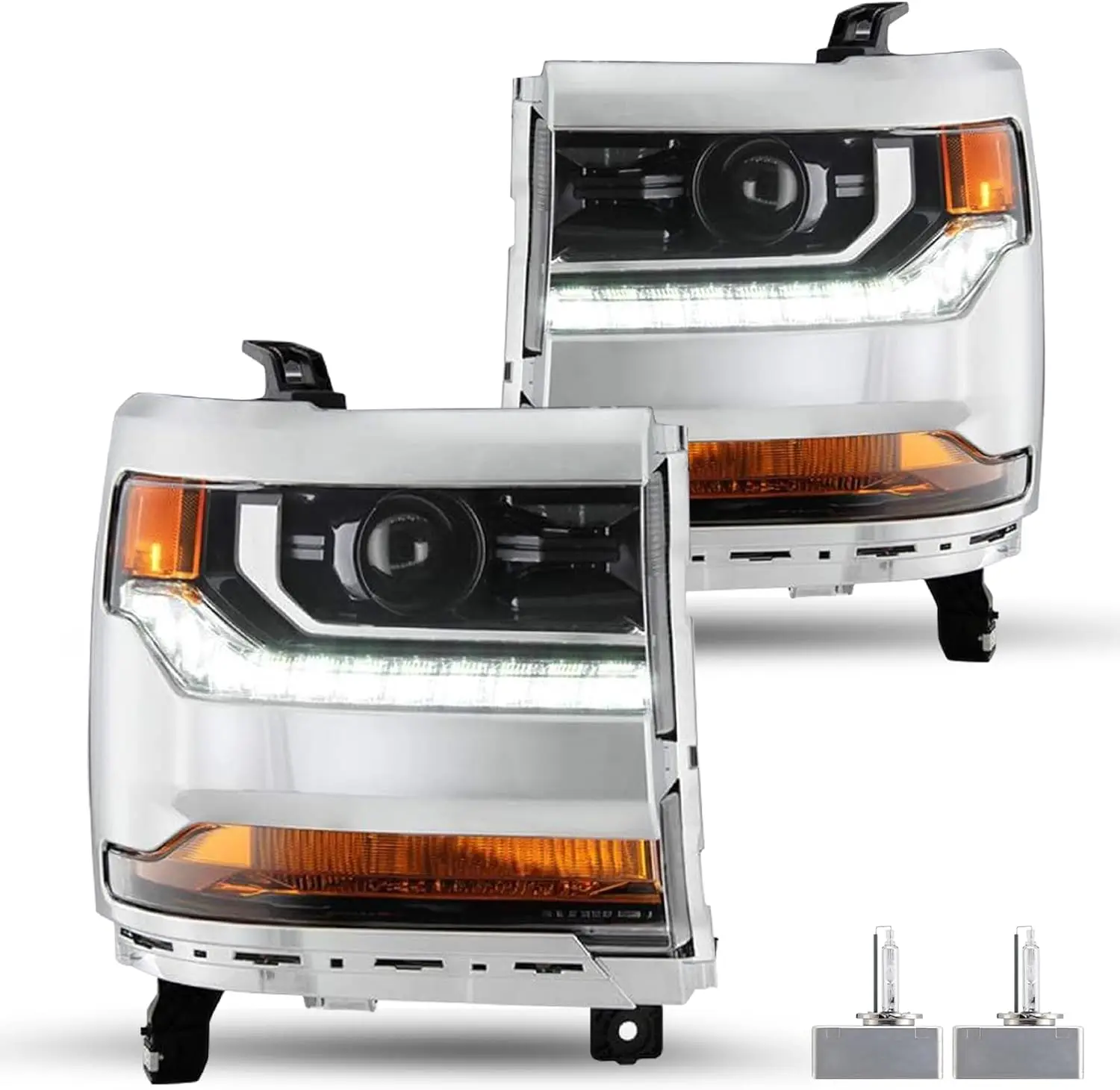 

HID/ксеноновый тип [с лампой для фар D5S HID] Подходит для 2016-2019 Chevy Silverado 1500. Сменный светодиодный проектор в сборе.