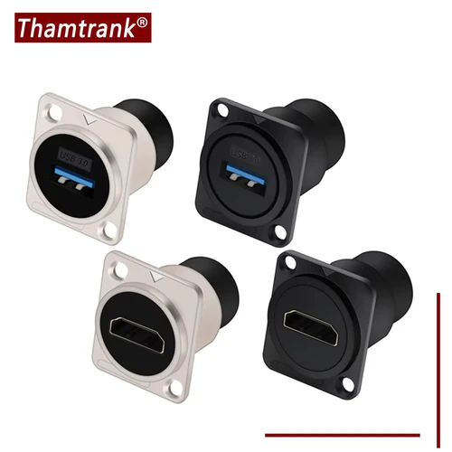 Módulo redondo de Metal tipo D RJ45 CAT6, USB 2,0/3,0, conector Jack tipo C y HDMI a través del conector electrónico de montaje en Panel de red, 1 ud.