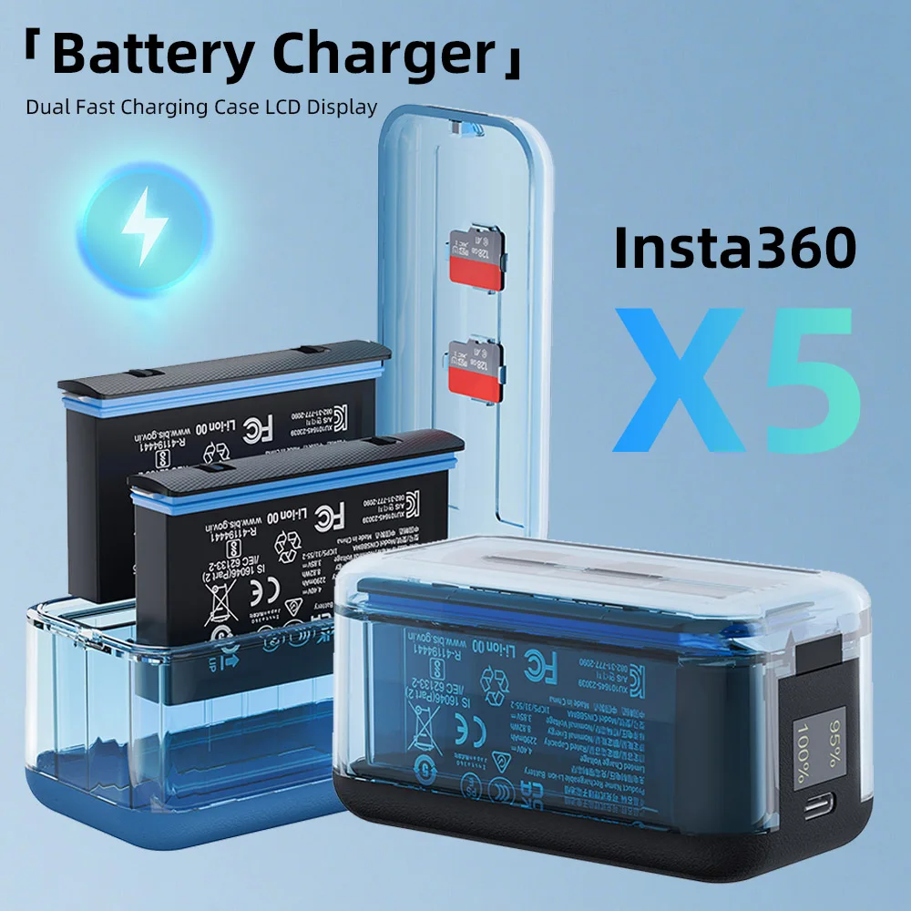 

Battery Charger for Insta360 X5 Accessories, Fast Battery Charging Case - Two Way Charger Hub for Insta 360 X5