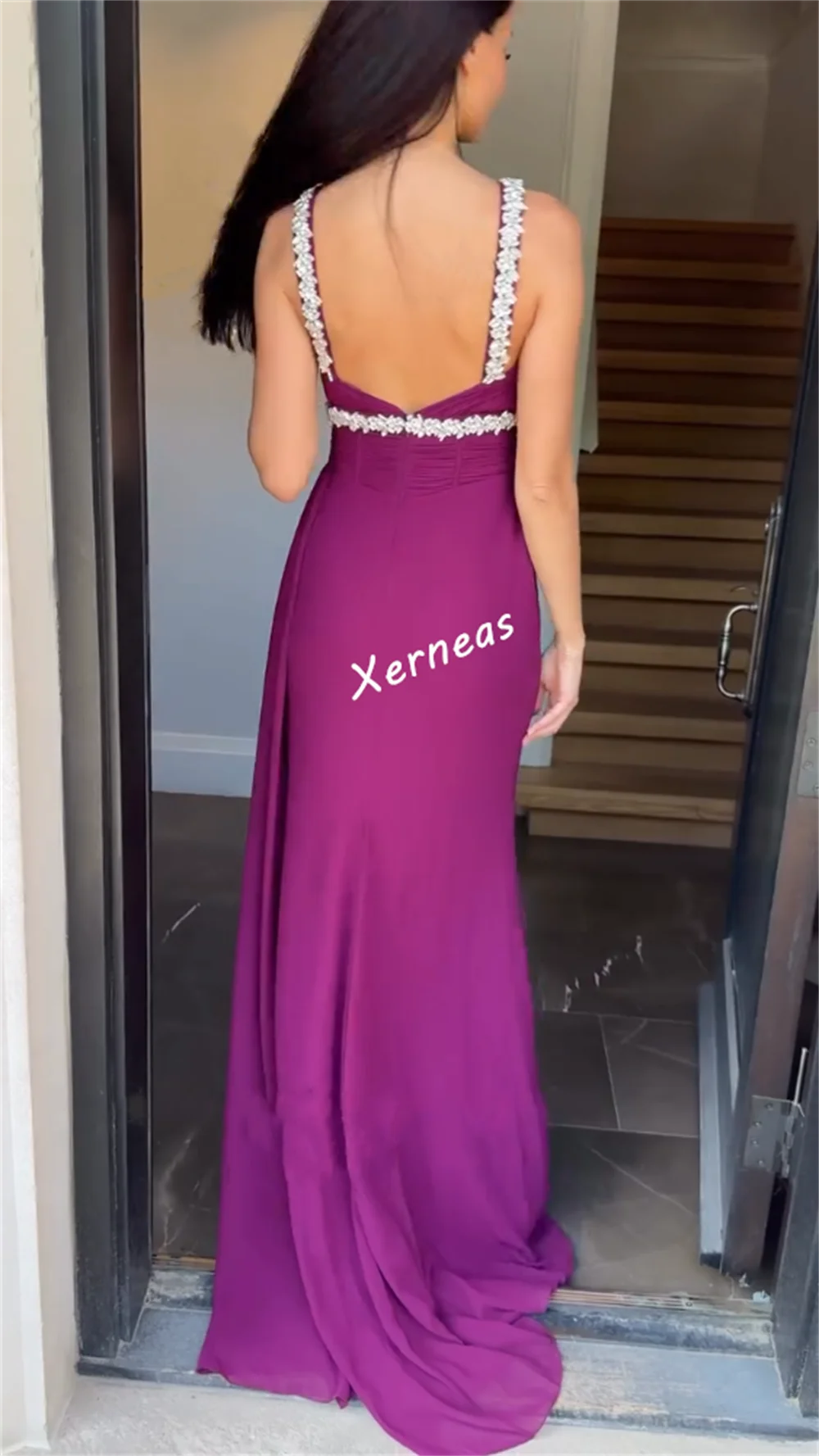 Vestidos largos de trompeta con cuello redondo y pliegues de diamantes de imitación de gasa personalizados para ocasiones a medida mujer exquisita fiesta boda noche de mujer