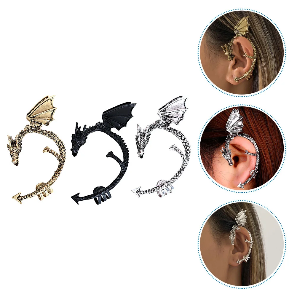 3 Pcs Earrings Stylish Jewelry Nightclub Clip Cuff Wrap Crawler Gothic