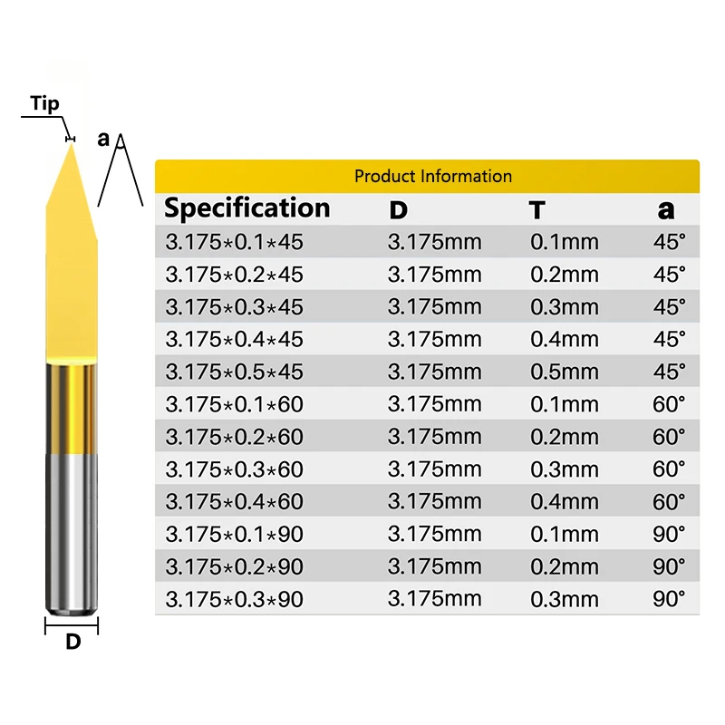 XCAN PCB Milling Cutter 45 60 90 Degrees V Shape Engraving Bit 1/8 Shank CNC Router Bit TiN Coated Wood Cutter Carbide End Mill