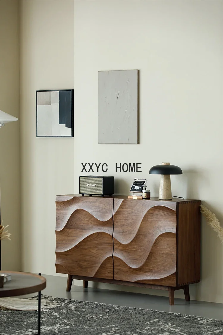 Living Room Locker Solid Wood Multi-Functional Shoe Cabinet Large Capacity Integrated Wave Sideboard Cabinet