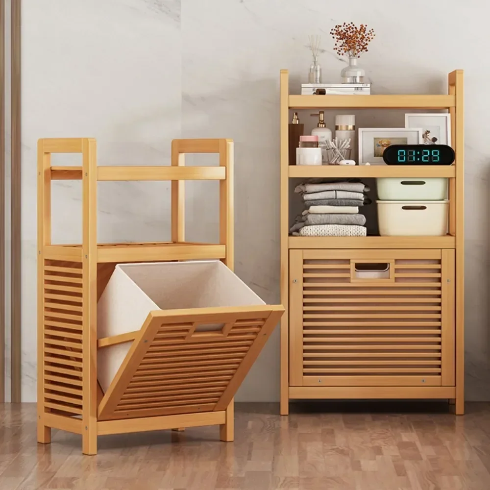 Cesto para la colada, estante para el baño, cestas para la colada de bambú de alta capacidad con estante y cesta inclinable, est