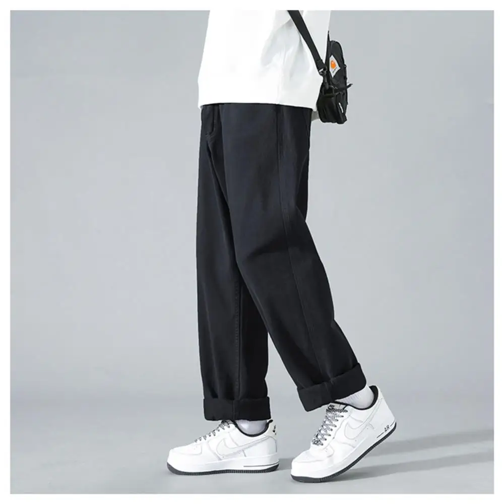 الرجال القطن الخالص مستقيم الساق عارضة السراويل الربيع Faionable عمال فضفاض واسعة الساق السراويل الرجعية اليابانية العصرية وسيم #6