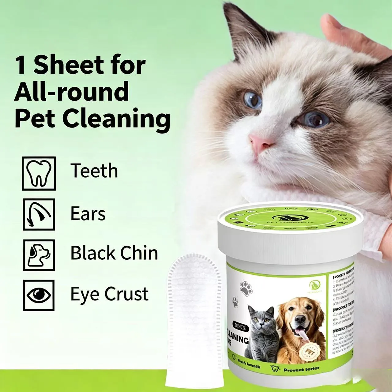 

50pcs/Box Pet Dental Cleaning Finger Cuff Wet Wipes for Dog and Cat Teeth Brushing Odor Removal Oral Hygiene and Dental Clean