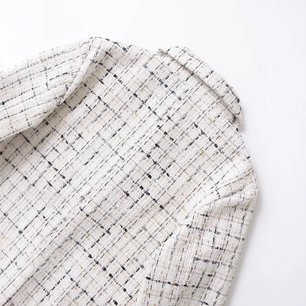 Outono inverno feminino curto terno jaqueta texturizada padrão de verificação estilo europeu americano vento perfumado moda outerwear