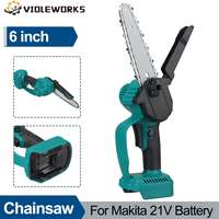 21V Portable 6 inch Mini Electric Pruning Saw Rechargeable Small Wood Splitting Chainsaw Woodworking Tool for Makita 21V Battery
