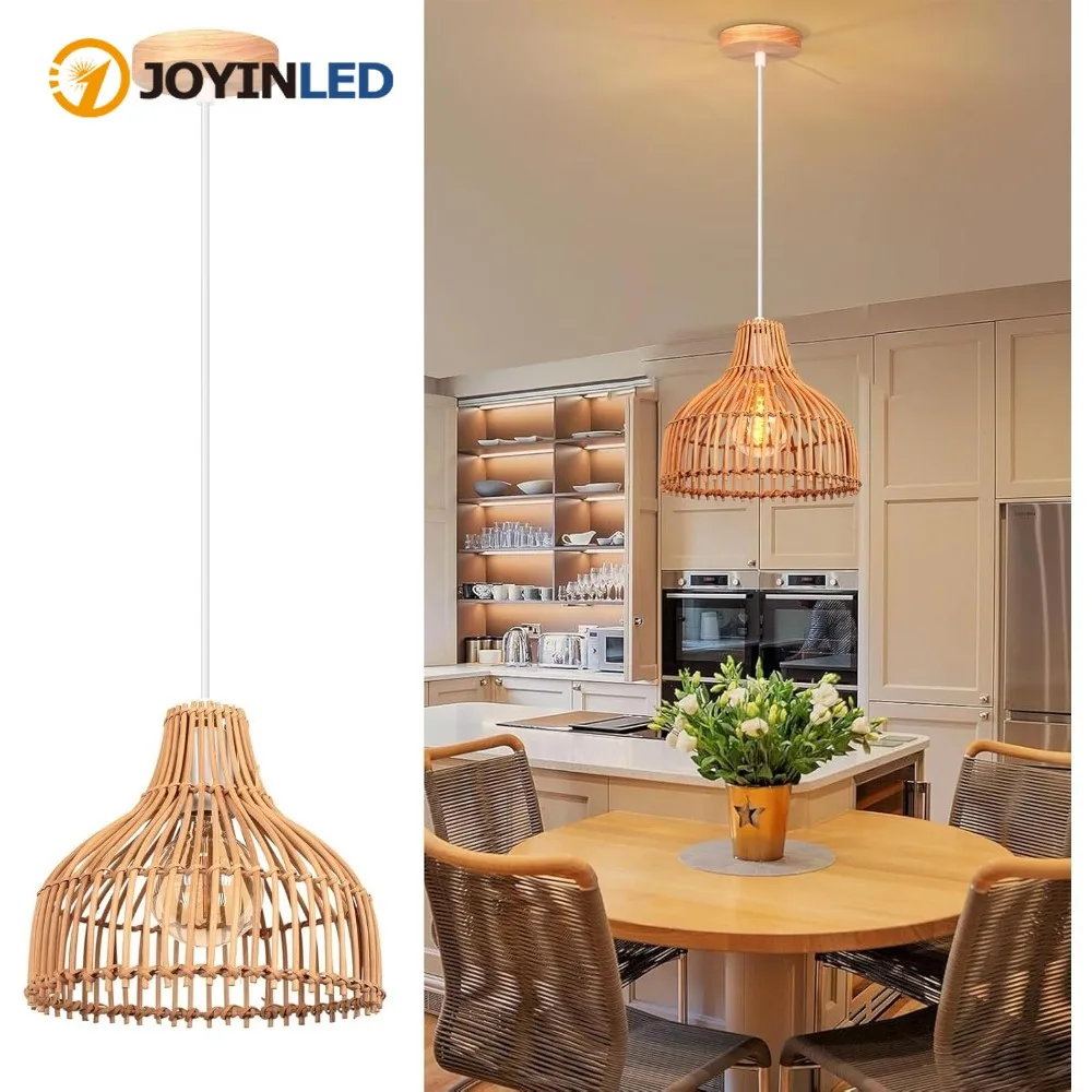 

Современная подвесная лампа JOYINLED из ротанга, плетеная люстра E27, бамбуковая люстра, светильник для спальни, домашнее освещение, 24 см.
