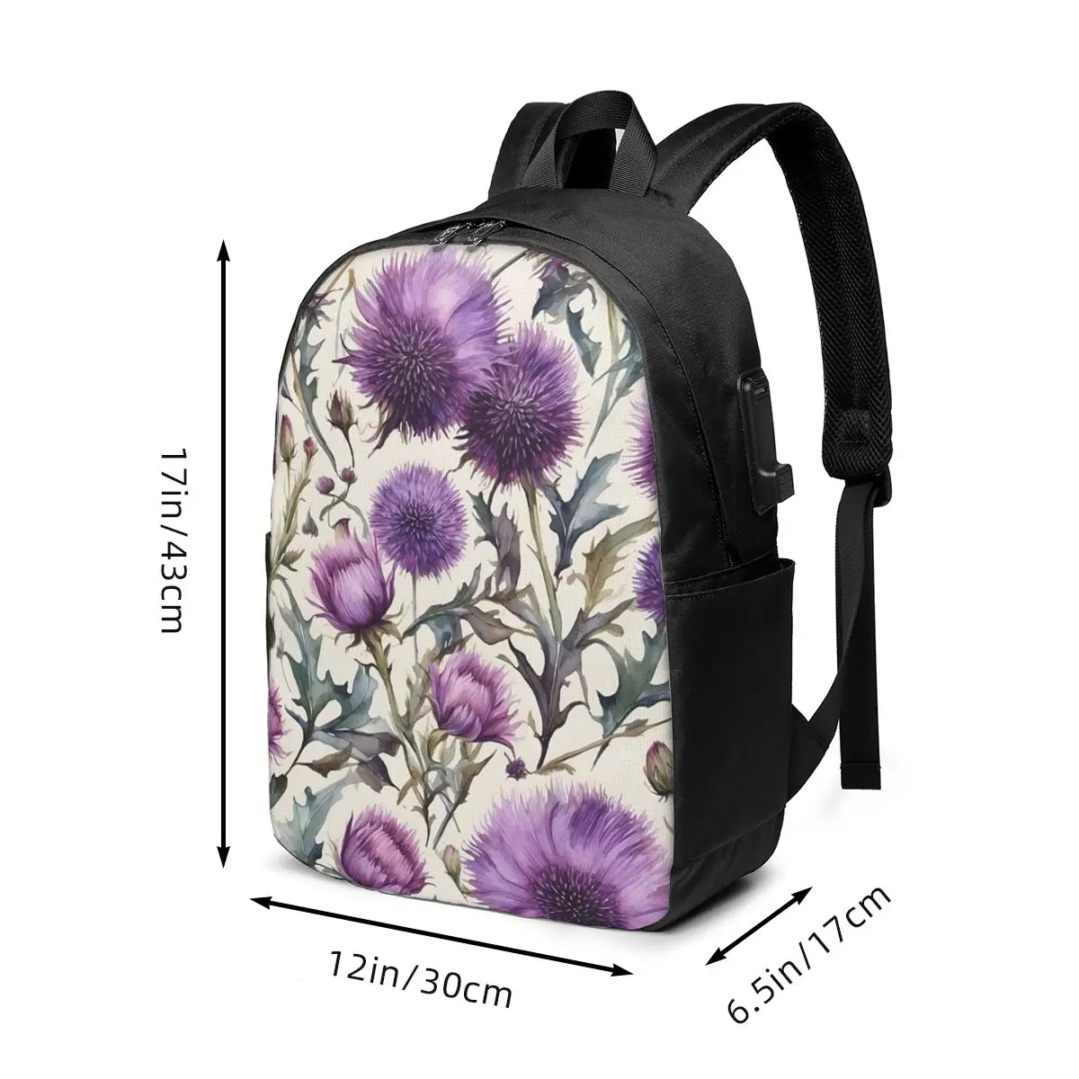 Thistle Flowers With Green Leaves Backpack Travel Notebook Bag Computer College Student School Bag Laptop Shoulder Bags