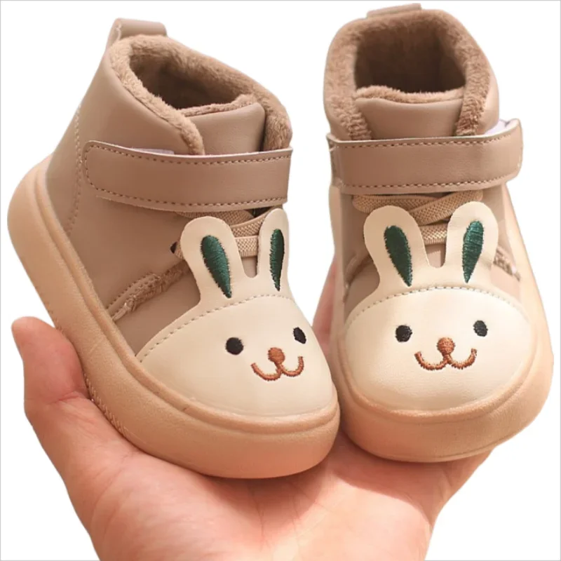 Cartoon Bunny Cute Hook & Loop Ankle Boots Children Fashion Non-slip Casual Cotton Shoes for Boys Girls Short Boots Toddlers