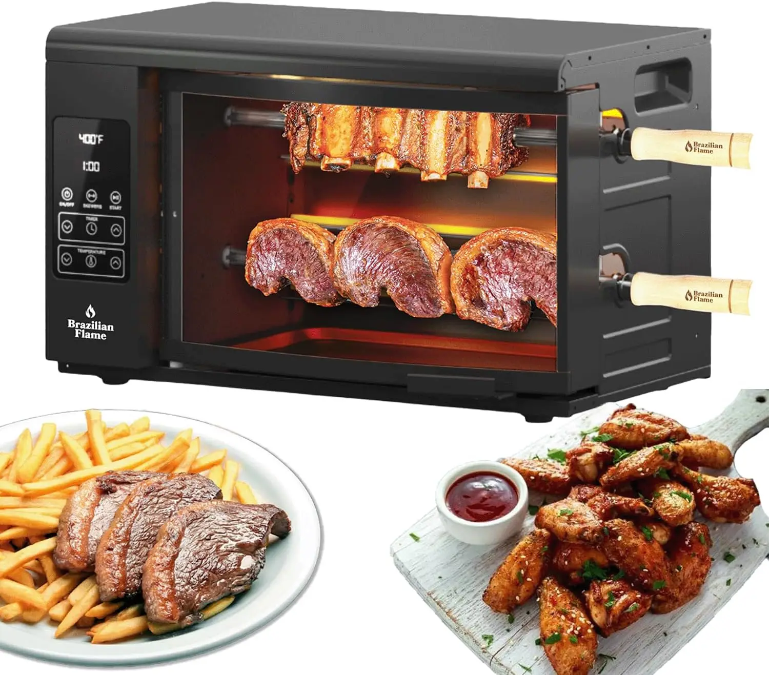 Vertical Electric Rotisserie Oven, Countertop Auto-Rotating Shawarma Grill, Indoor Adjustable Temperature, 8 lb Capacity for Mea