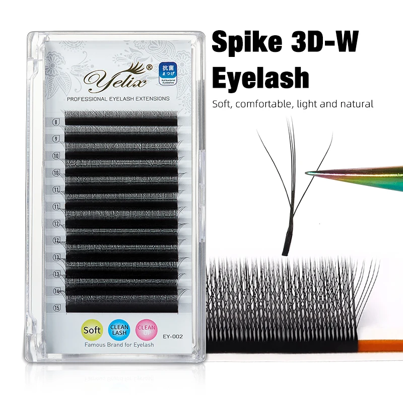 Yelix Spike 3D W Shape Lashes Premade Volume Fans Lashes 12Lines/Tray Clover Bloom Natural Soft False Eyelashes Extensions